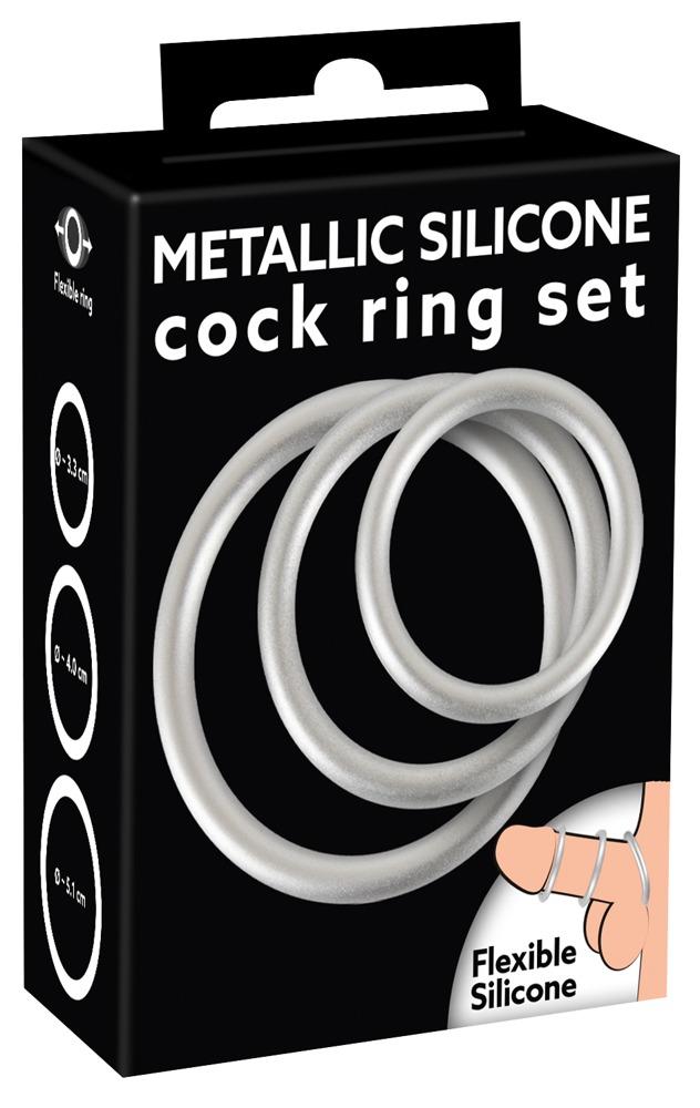 Metallic Silicone Cock Ring Set, peeniserõngad, metalne-silikoon