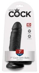 King Cock with Balls, suurepärane must dildo, 17.8cm