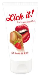 Lick It! Erotic Massage Gel Strawberry, massaažigeel maasikaga, 50ml