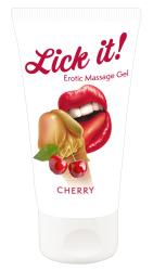 Lick It! Erotic Massage Gel Cherry, massaažigeel kirsiga, 50ml